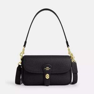 Coach Black Leather Hadley Shoulder Bag with Gold Accents